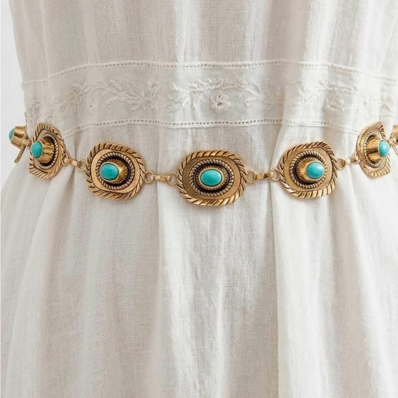 Western Turquoise Belt, Chain Belt New - Picture 3 of 4